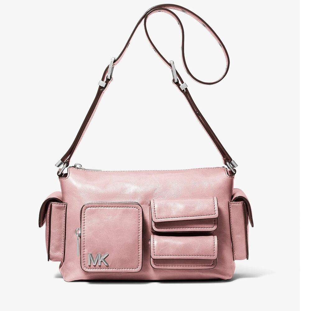 NWT Michael Kors Dakota Medium pink Smokey Rose Leather Pocket Shoulder belt Bag